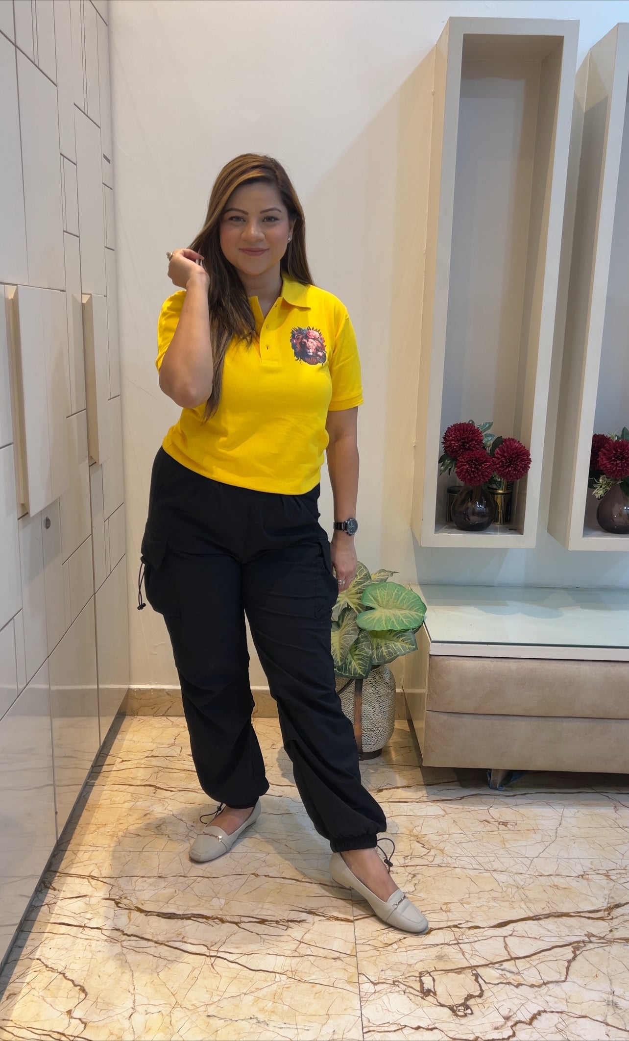 Yellow Polo Floral Lioness