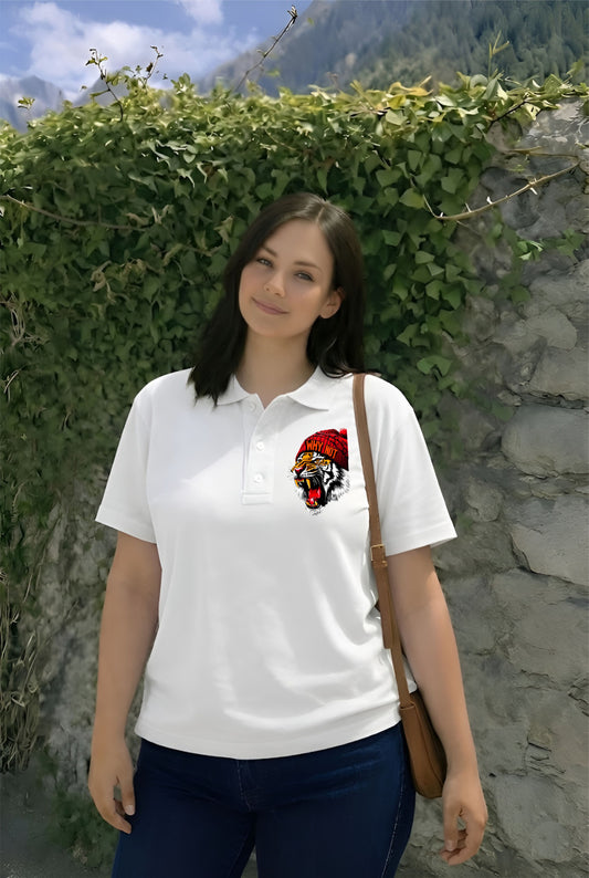 Polo White Angry Tiger