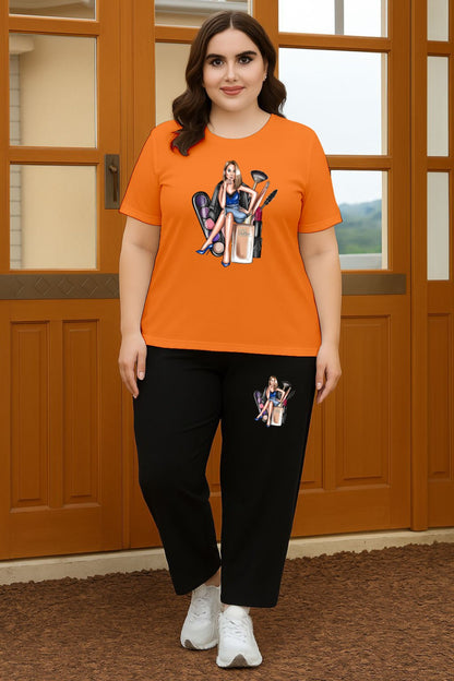 Orange Fullmakeup Girl Cordset