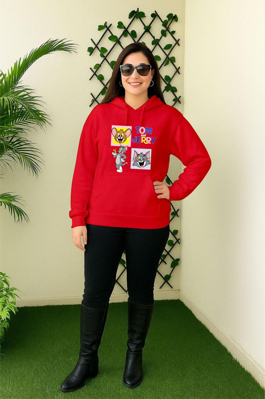 Red Cute Tom Jerry Hoodie