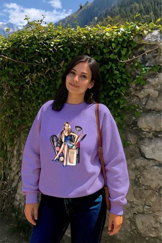 Lavender Full Makeup Girl Sweatshirt