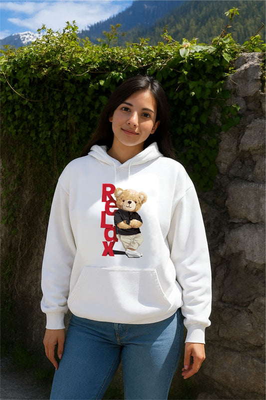 White Relax Teddy Hoodie