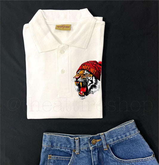 Polo White Angry Tiger