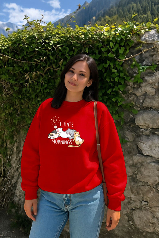 Red I Hate Morning Sweatshirt