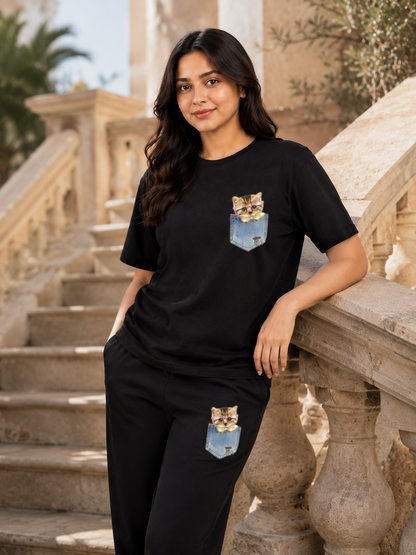 Black Pocket Kitty Cordset
